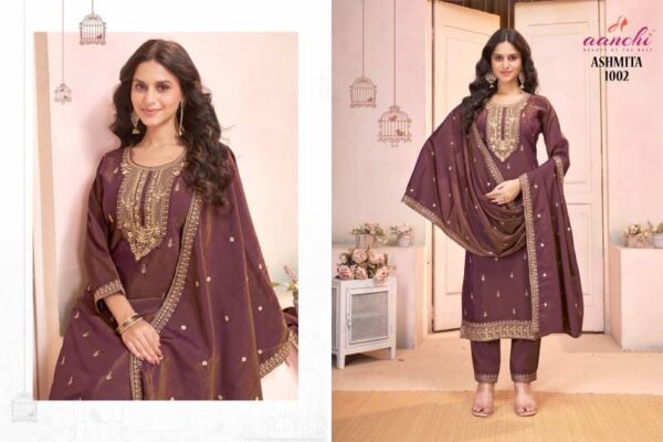 Aanchi Ashmita Roman Shimmer Kurti Bottom With Dupatta Catalog Wholesale Collection - Image 3