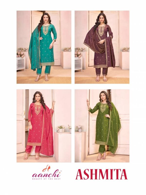 Aanchi Ashmita Roman Shimmer Kurti Bottom With Dupatta Catalog Wholesale Collection - Image 6