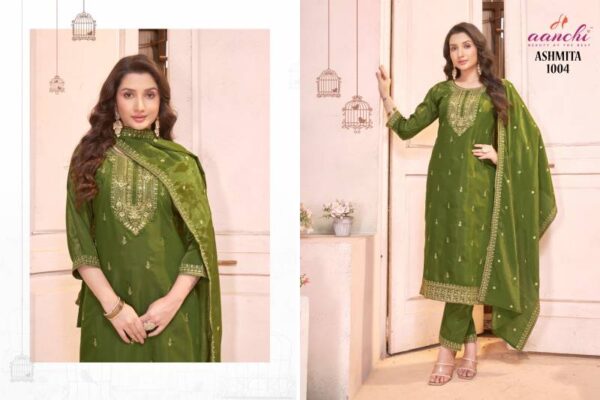 Aanchi Ashmita Roman Shimmer Kurti Bottom With Dupatta Catalog Wholesale Collection - Image 4