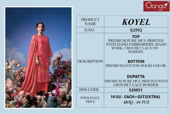 Ganga Koyel Cotton Mul Printed Embroidered Salwar Kameez Catalog Wholesale Collection - Image 6