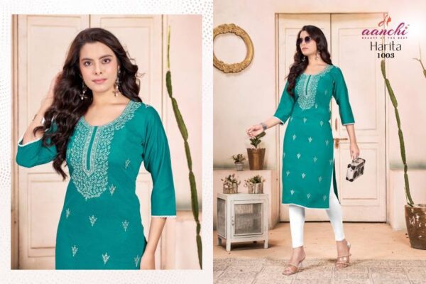 Aanchi Harita Vatican Straight Embroidered Kurti Catalog Wholesale Collection - Image 2
