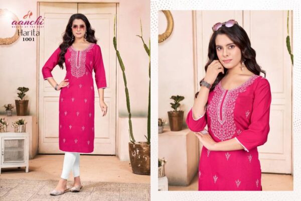 Aanchi Harita Vatican Straight Embroidered Kurti Catalog Wholesale Collection - Image 6