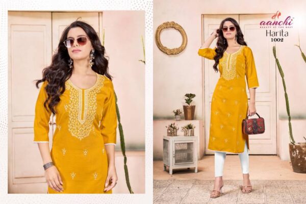 Aanchi Harita Vatican Straight Embroidered Kurti Catalog Wholesale Collection - Image 3