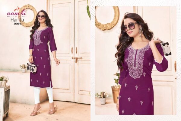 Aanchi Harita Vatican Straight Embroidered Kurti Catalog Wholesale Collection - Image 4