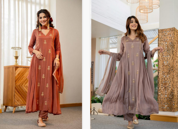 Naisha K 40 Chinon Full Flair Fancy Kurti Bottom With Dupatta Catalog Wholesale Collection - Image 8