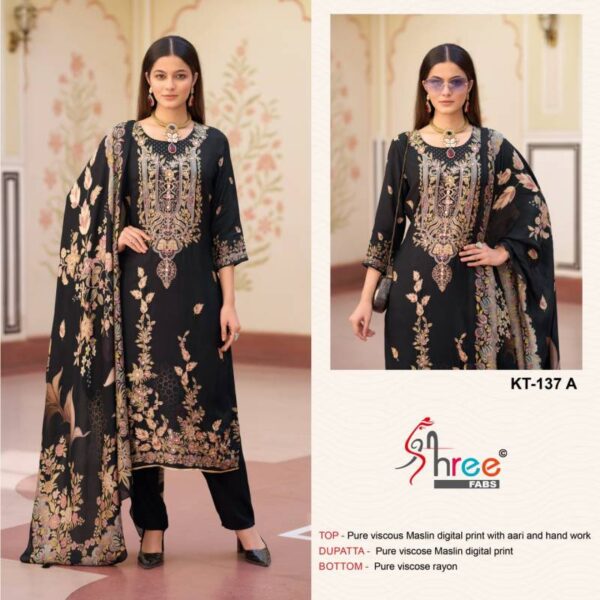 Shree Kt 137 Viscose Maslin Digital Printed Salwar Suits Catalog Wholesale Collection - Image 3