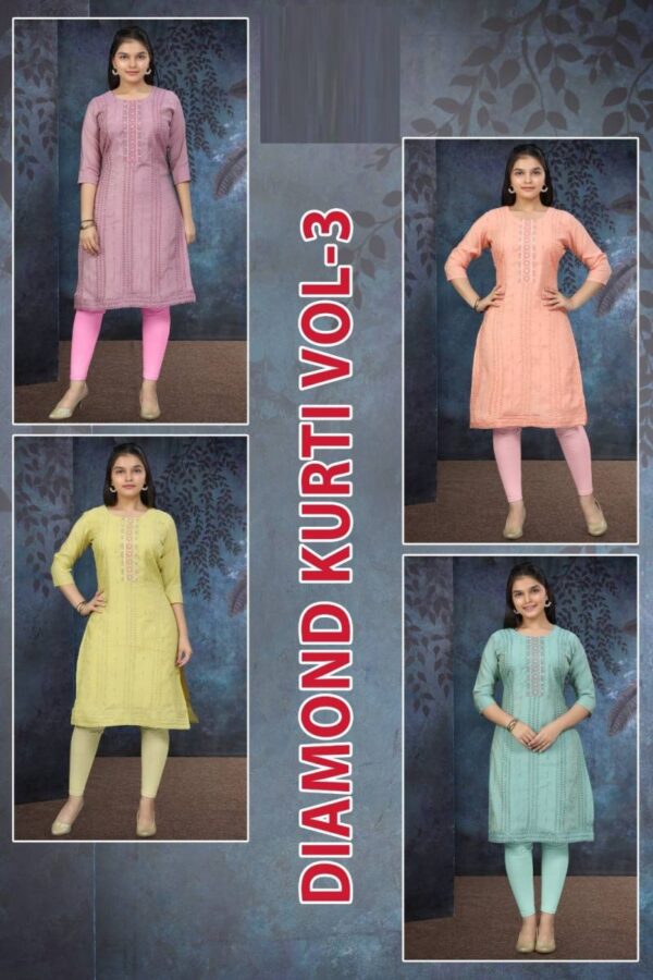 Diamond Kurti Vol 3 Roman Shimmer Kurti Catalog Wholesale Collection - Image 6