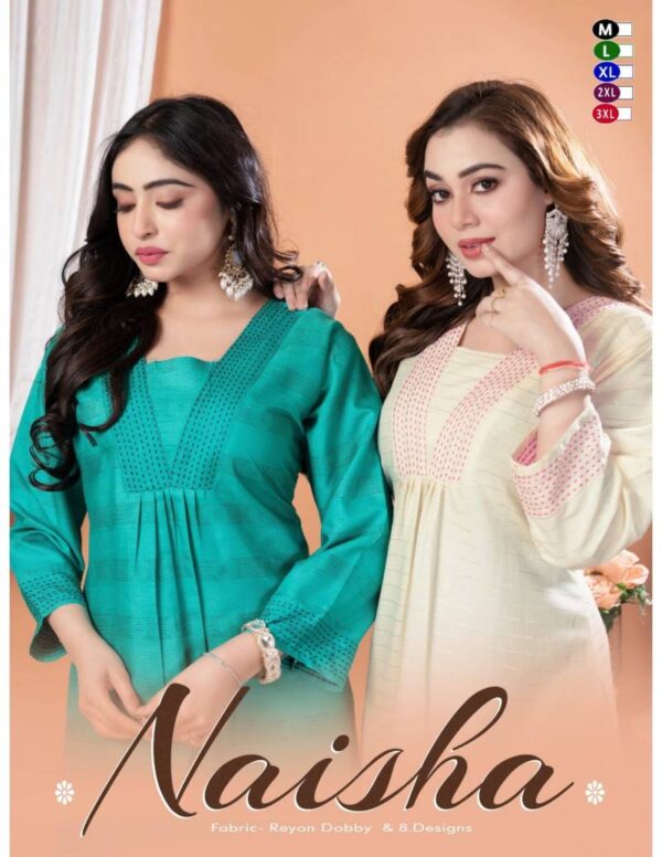Jlf Naisha Rayon Dobby Katha Work Kurti Catalog Wholesale Collection