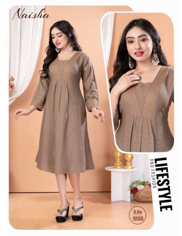 Jlf Naisha Rayon Dobby Katha Work Kurti Catalog Wholesale Collection - Image 5