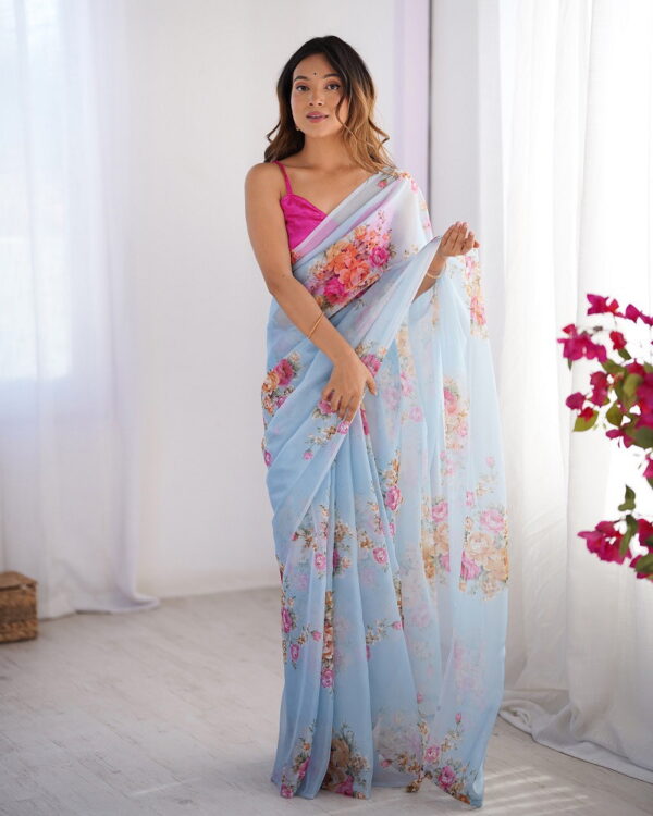 Ziva 45 Organza Printed Party Wear Stylish Saree Catalog Wholesale Collection