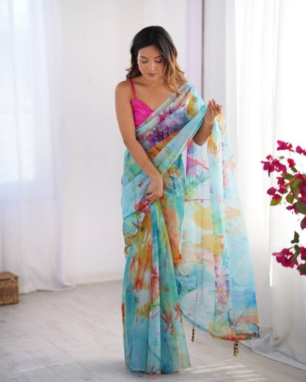 Ziva 45 Organza Printed Party Wear Stylish Saree Catalog Wholesale Collection - Image 2