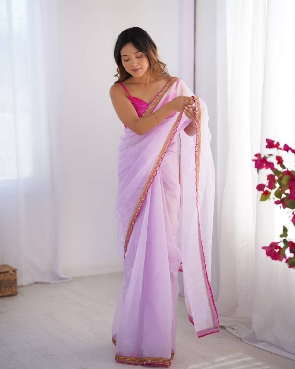 Ziva 45 Organza Printed Party Wear Stylish Saree Catalog Wholesale Collection - Image 4