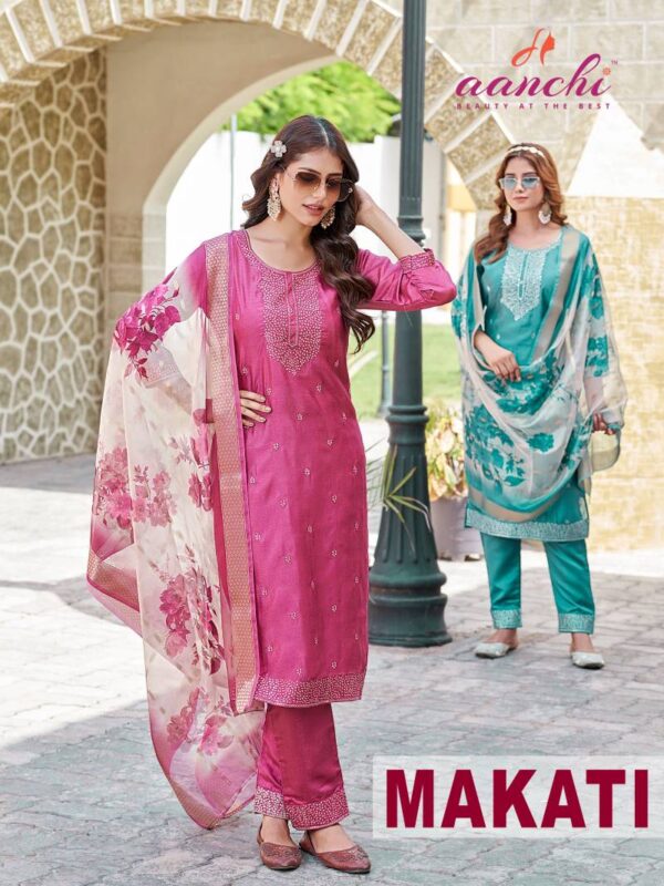 Aanchi Makati Vichitra Shimmer Kurti Bottom With Dupatta Catalog Wholesale Collection
