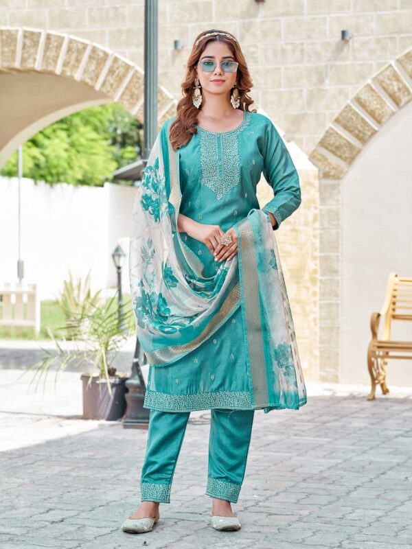 Aanchi Makati Vichitra Shimmer Kurti Bottom With Dupatta Catalog Wholesale Collection - Image 4