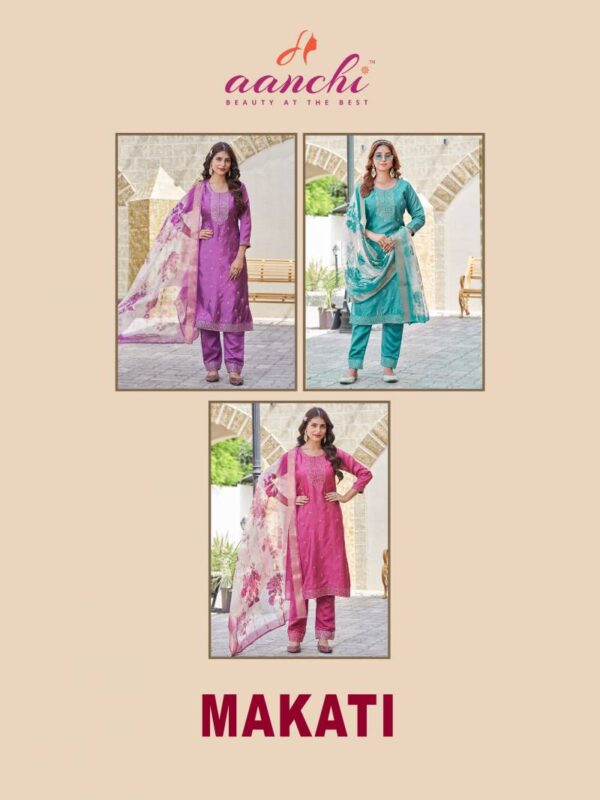 Aanchi Makati Vichitra Shimmer Kurti Bottom With Dupatta Catalog Wholesale Collection - Image 5