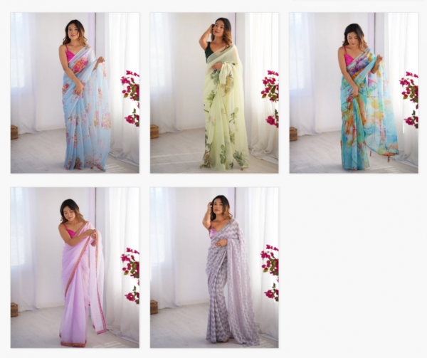 Ziva 45 Organza Printed Party Wear Stylish Saree Catalog Wholesale Collection - Image 6
