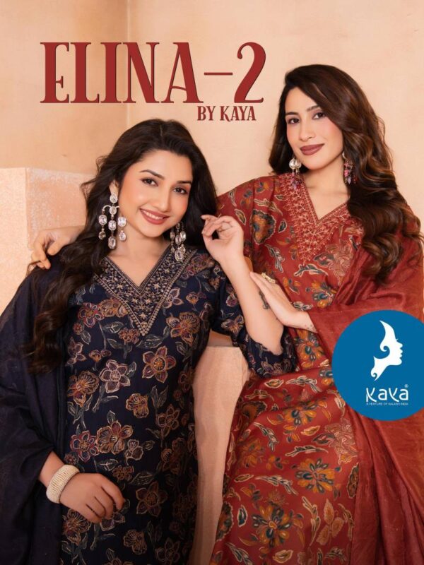 Kaya Elina 2 Vertican Printed With Foil Kurti Pant With Dupatta Catalog Wholesale Collection