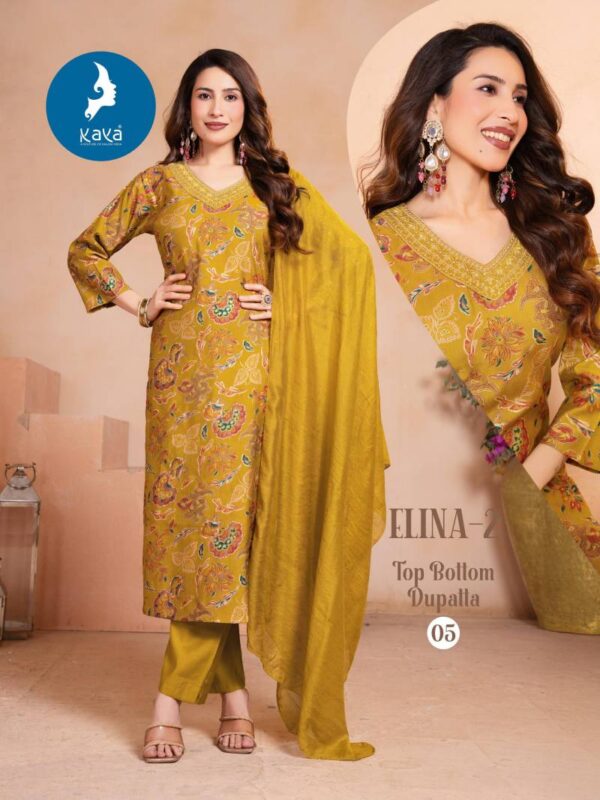 Kaya Elina 2 Vertican Printed With Foil Kurti Pant With Dupatta Catalog Wholesale Collection - Image 3