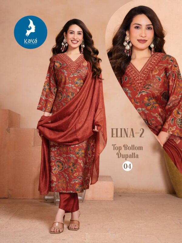 Kaya Elina 2 Vertican Printed With Foil Kurti Pant With Dupatta Catalog Wholesale Collection - Image 4