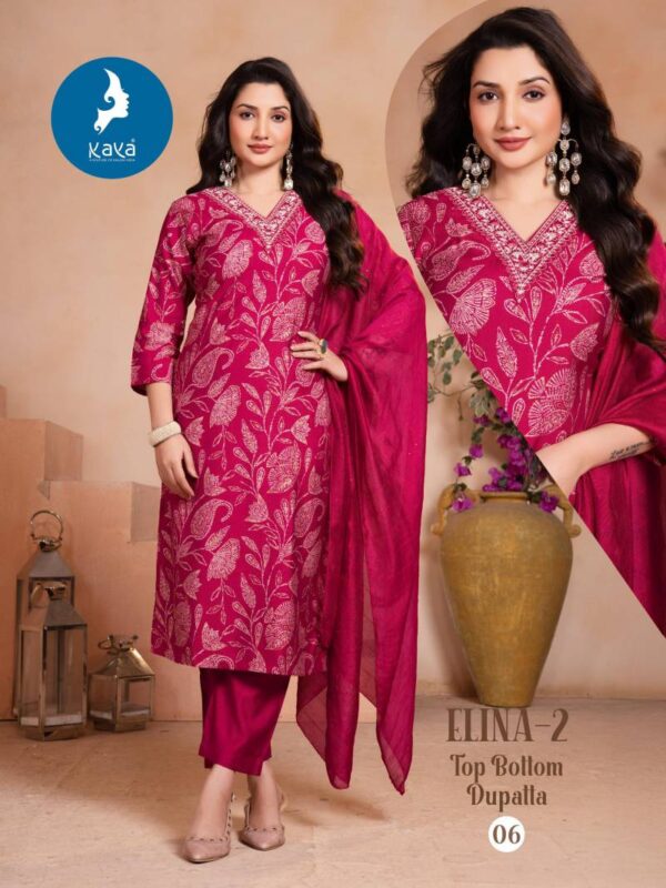 Kaya Elina 2 Vertican Printed With Foil Kurti Pant With Dupatta Catalog Wholesale Collection - Image 5