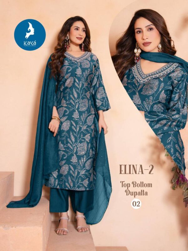 Kaya Elina 2 Vertican Printed With Foil Kurti Pant With Dupatta Catalog Wholesale Collection - Image 6