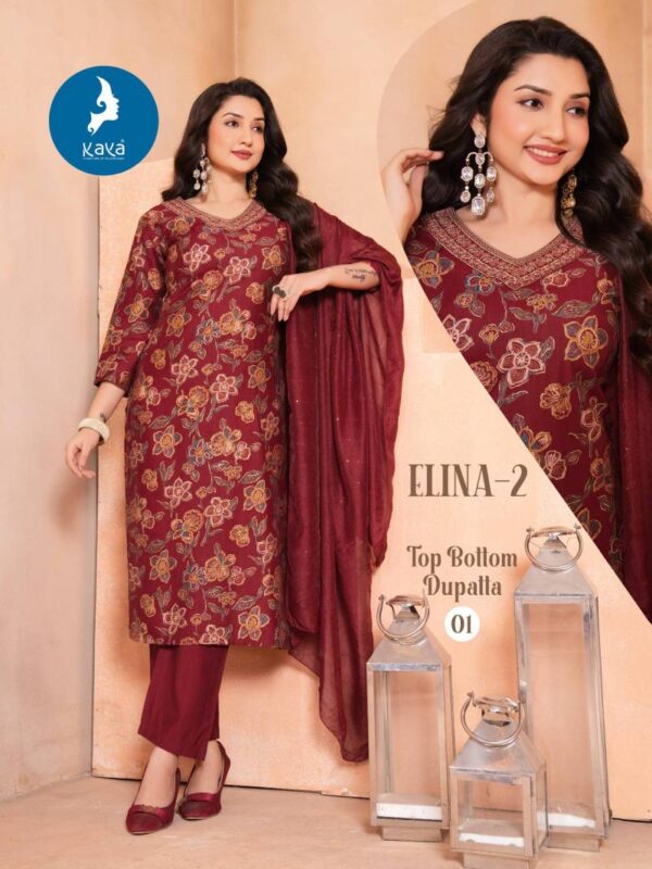 Kaya Elina 2 Vertican Printed With Foil Kurti Pant With Dupatta Catalog Wholesale Collection - Image 7