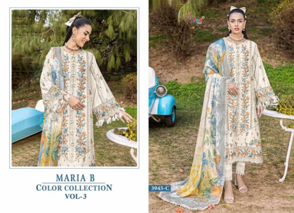 Shree Maria B Color Collection Vol 3 Chiffon Dupatta Pakistani Suits Catalog Wholesale Collection - Image 2