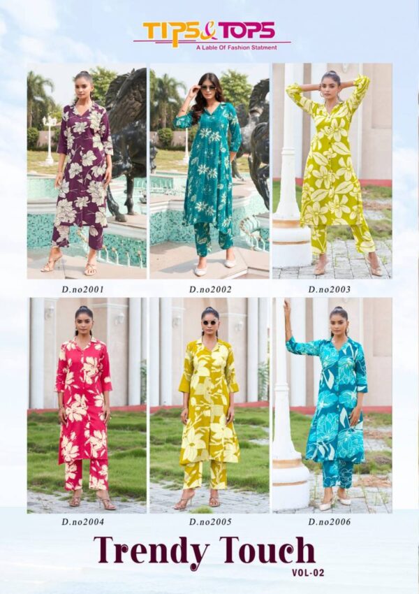 Tips And Tops Trendy Touch Vol 2 Rayon Printed Co Ord Set Catalog Wholesale Collection - Image 8