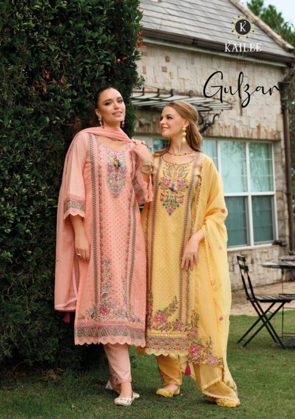 Kailee Gulzar Cotton Schiffli Top Bottom With Dupatta Catalog Wholesale Collection