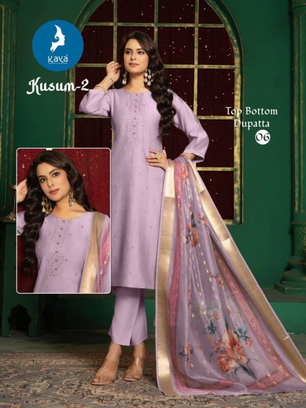 Kaya Kusum 2 Vertical Silk Kurti Bottom With Dupatta Catalog Wholesale Collection - Image 2