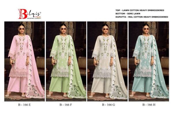 Bilqis B 166 E To H Lawn Cotton Pakistani Salwar Kameez Catalog Wholesale Collection - Image 6