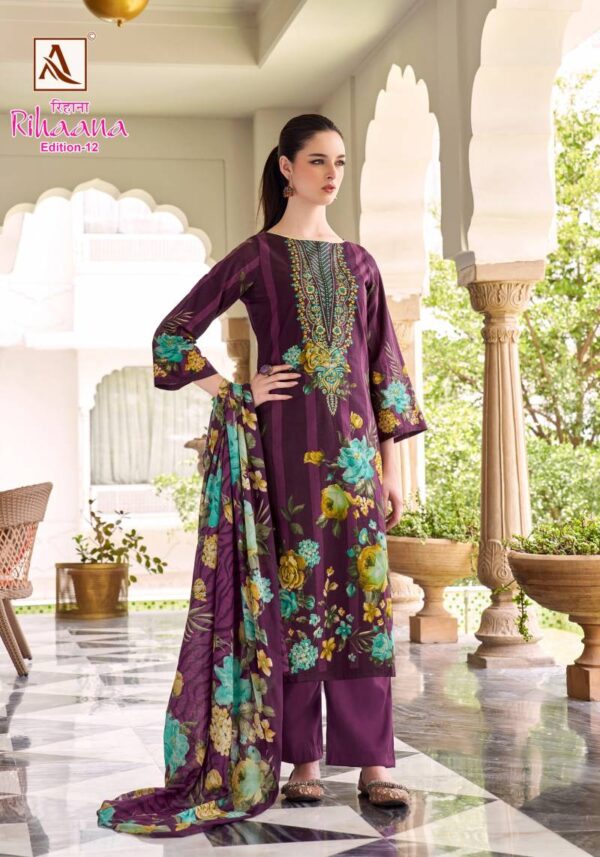 Alok Rihaana Edition 12 Cambric Cotton Embroidered Dress Material Catalog Wholesale Collection - Image 3