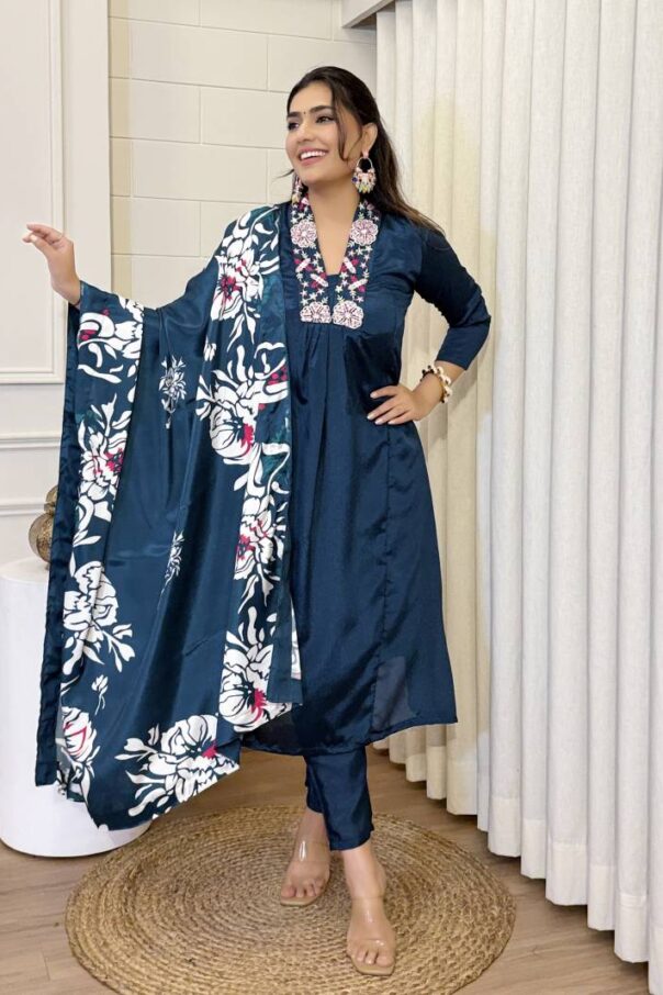 Rasmika 01 Chinon Kurti Bottom With Dupatta Catalog Wholesale Collection