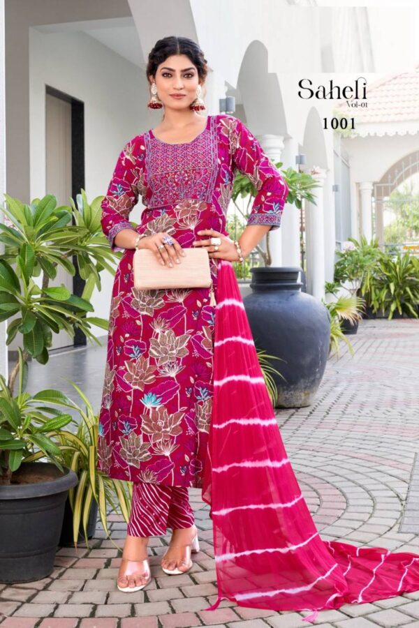 Saheli Vol 1 Rayon Foil Printed Kurti Bottom With Dupatta Catalog Wholesale Collection - Image 2
