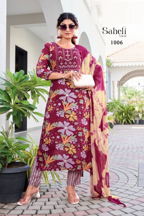 Saheli Vol 1 Rayon Foil Printed Kurti Bottom With Dupatta Catalog Wholesale Collection