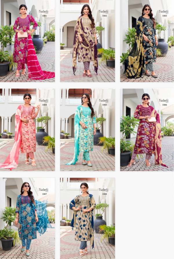 Saheli Vol 1 Rayon Foil Printed Kurti Bottom With Dupatta Catalog Wholesale Collection - Image 9