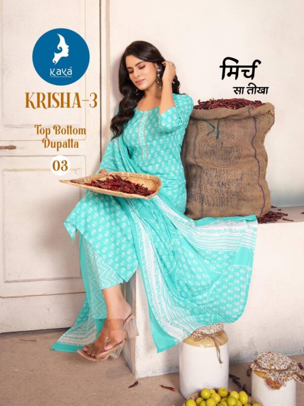 Kaya Krisha 3 Cotton Printed Kurti Pant With Dupatta Catalog Wholesale Collection - Image 4