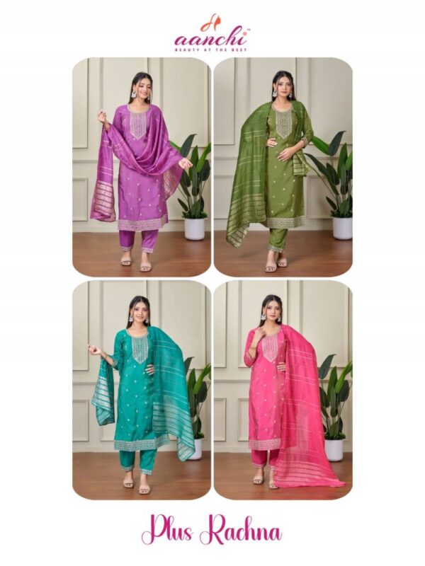 Aanchi Plus Rachna Roman Shimmer Kurti Bottom With Dupatta Catalog Wholesale Collection - Image 6