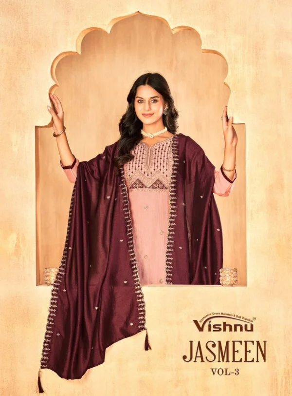Vishnu Jasmeen Vol 3 Vichitra Silk Fancy Dress Material Catalog Wholesale Collection