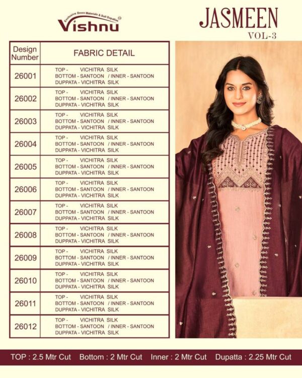 Vishnu Jasmeen Vol 3 Vichitra Silk Fancy Dress Material Catalog Wholesale Collection - Image 13
