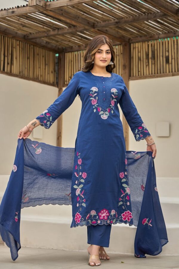 Naisha K 84 Mal Cotton Embroidered Kurti Bottom With Dupatta Catalog Wholesale Collection