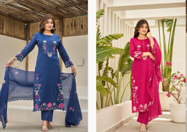Naisha K 84 Mal Cotton Embroidered Kurti Bottom With Dupatta Catalog Wholesale Collection - Image 7