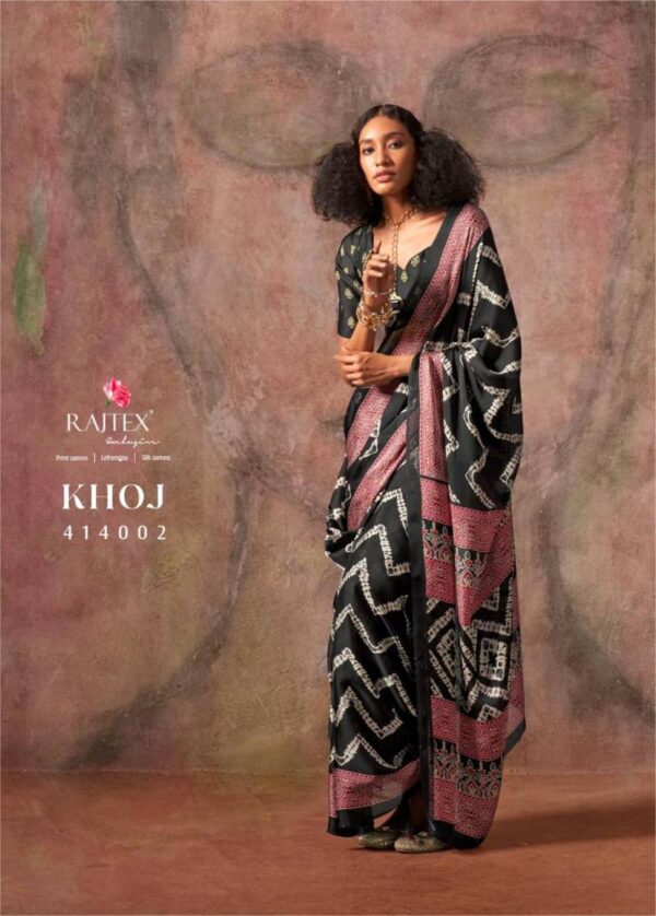 Rajtex Khoj Ajrakh Printed Satin Georgette Saree Catalog Wholesale Collection - Image 3