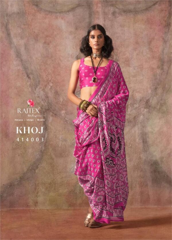 Rajtex Khoj Ajrakh Printed Satin Georgette Saree Catalog Wholesale Collection - Image 4