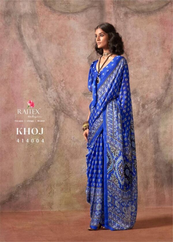 Rajtex Khoj Ajrakh Printed Satin Georgette Saree Catalog Wholesale Collection - Image 5