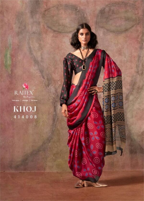 Rajtex Khoj Ajrakh Printed Satin Georgette Saree Catalog Wholesale Collection - Image 7