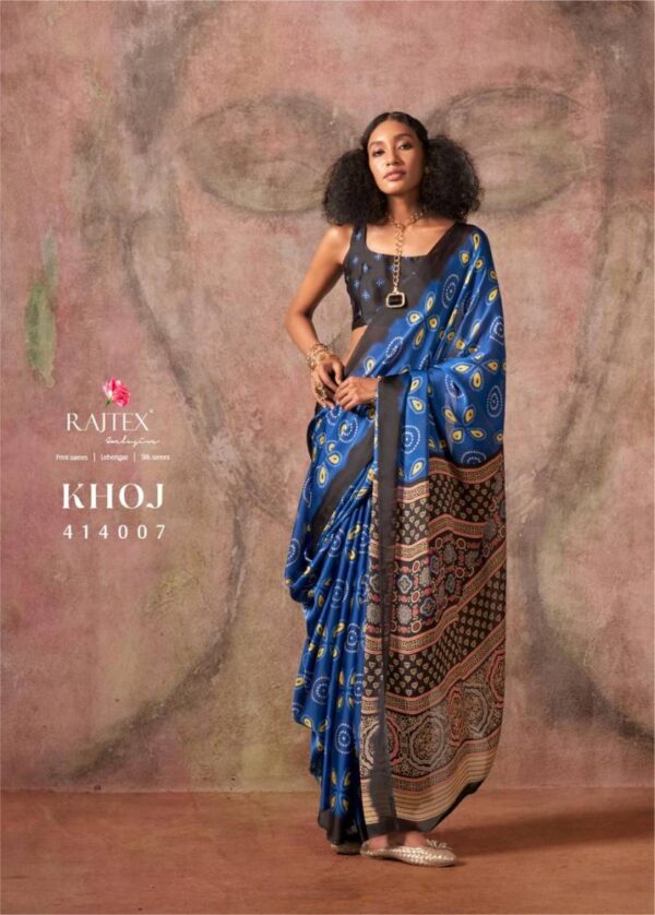 Rajtex Khoj Ajrakh Printed Satin Georgette Saree Catalog Wholesale Collection - Image 8