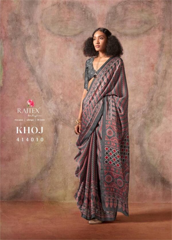 Rajtex Khoj Ajrakh Printed Satin Georgette Saree Catalog Wholesale Collection - Image 9