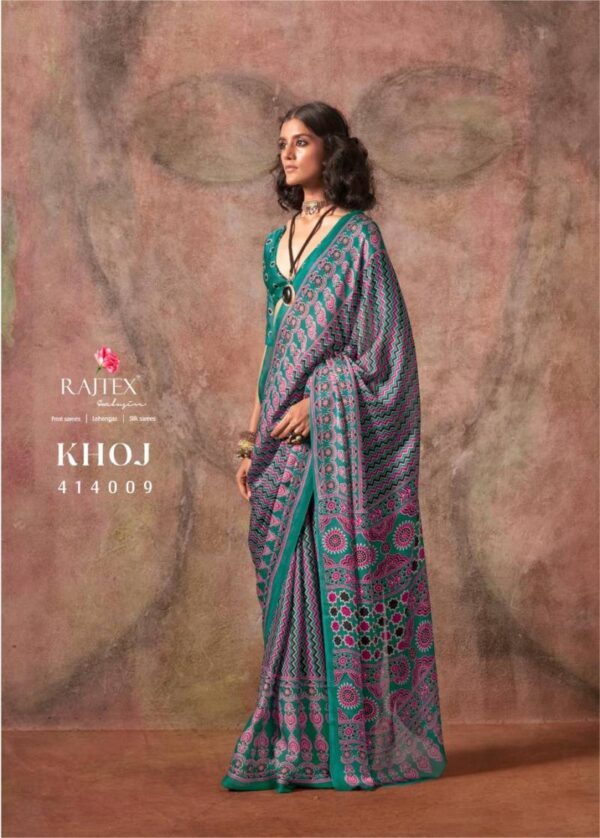 Rajtex Khoj Ajrakh Printed Satin Georgette Saree Catalog Wholesale Collection - Image 11