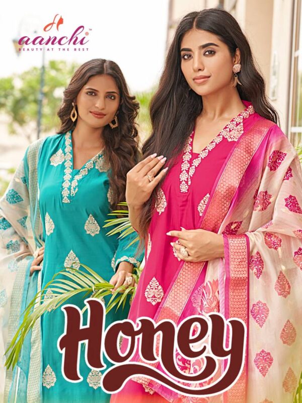 Aanchi Honey Roman Silk Kurti Bottom With Dupatta Catalog Wholesale Collection